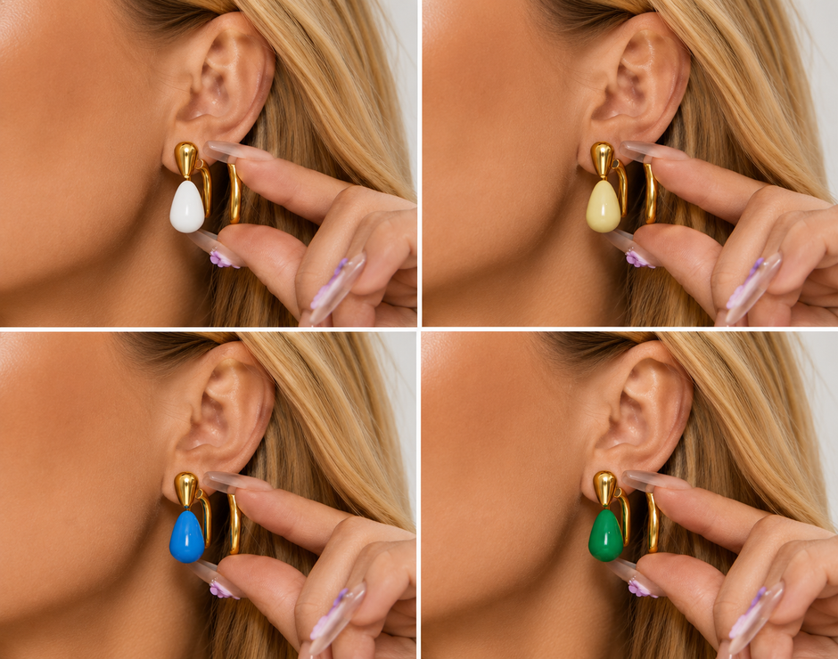 Pendiente Gota Luz de Color /Chapado en Oro 18k