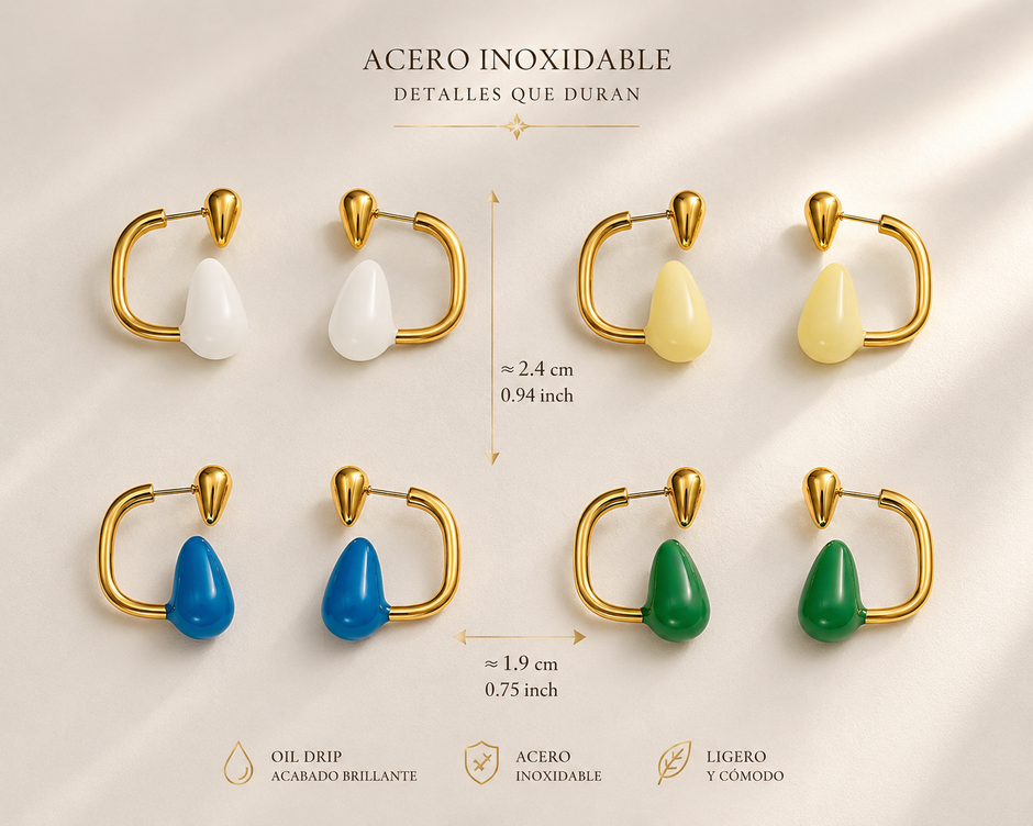Pendiente Gota Luz de Color /Chapado en Oro 18k