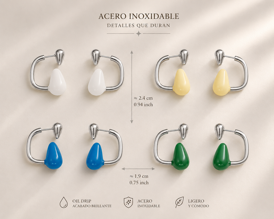 Pendiente Gota Luz de Color /Chapado en Oro 18k
