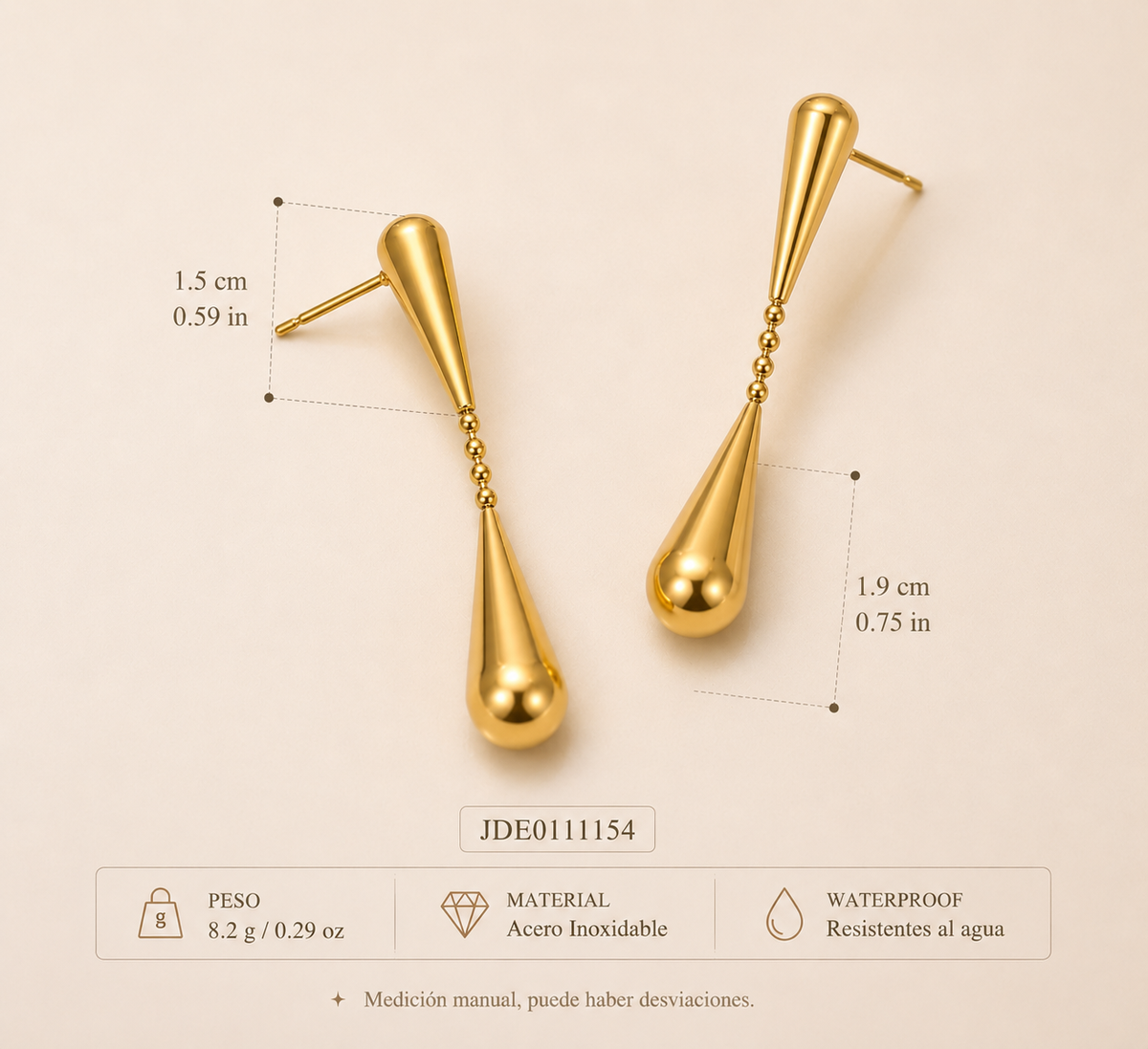 Pendiente Colgante Gota  Éclat Chapado Oro 18k y Stail Steel