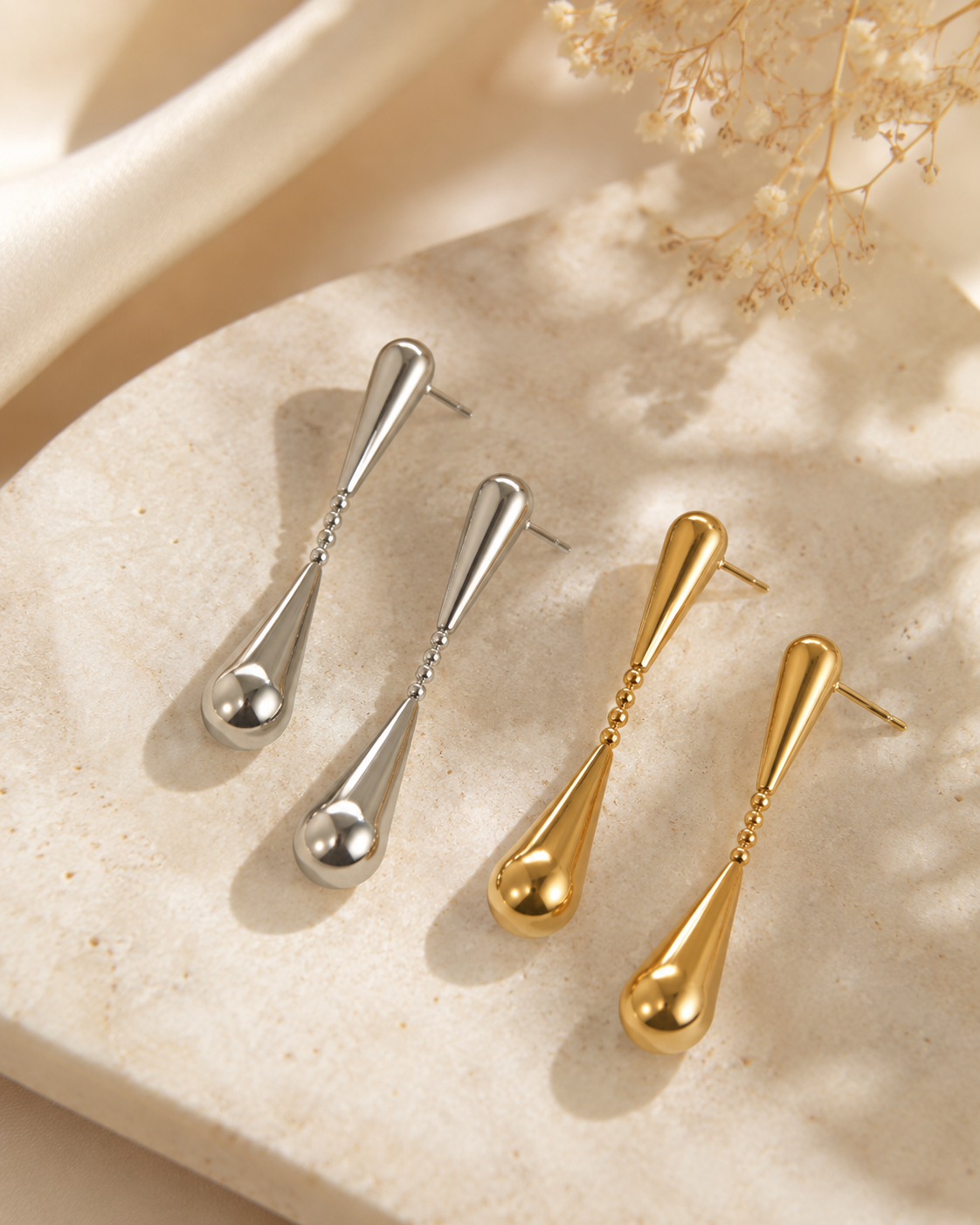 Pendiente Colgante Gota  Éclat Chapado Oro 18k y Stail Steel