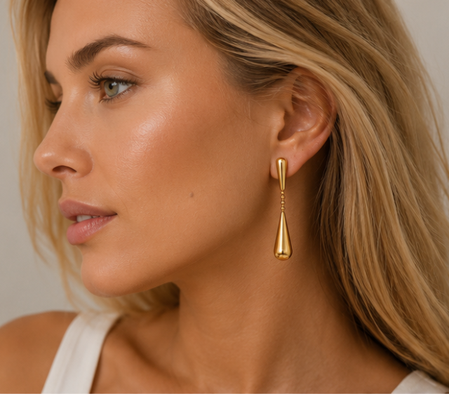 Pendiente Colgante Gota  Éclat Chapado Oro 18k y Stail Steel