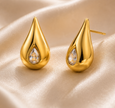 Pendiente Forma Gota Chapado Oro 18k con Brillante