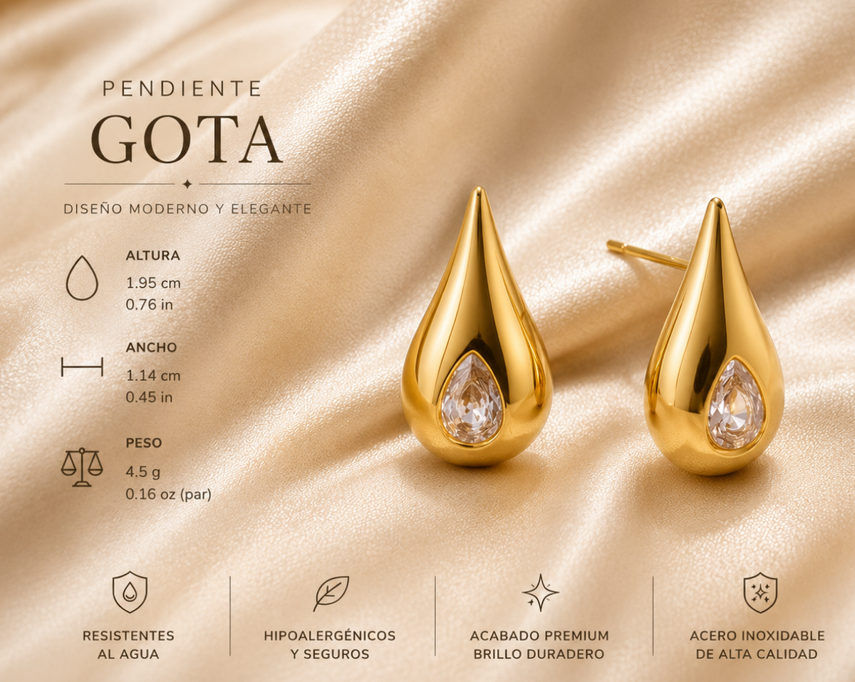 Pendiente Forma Gota Chapado Oro 18k con Brillante