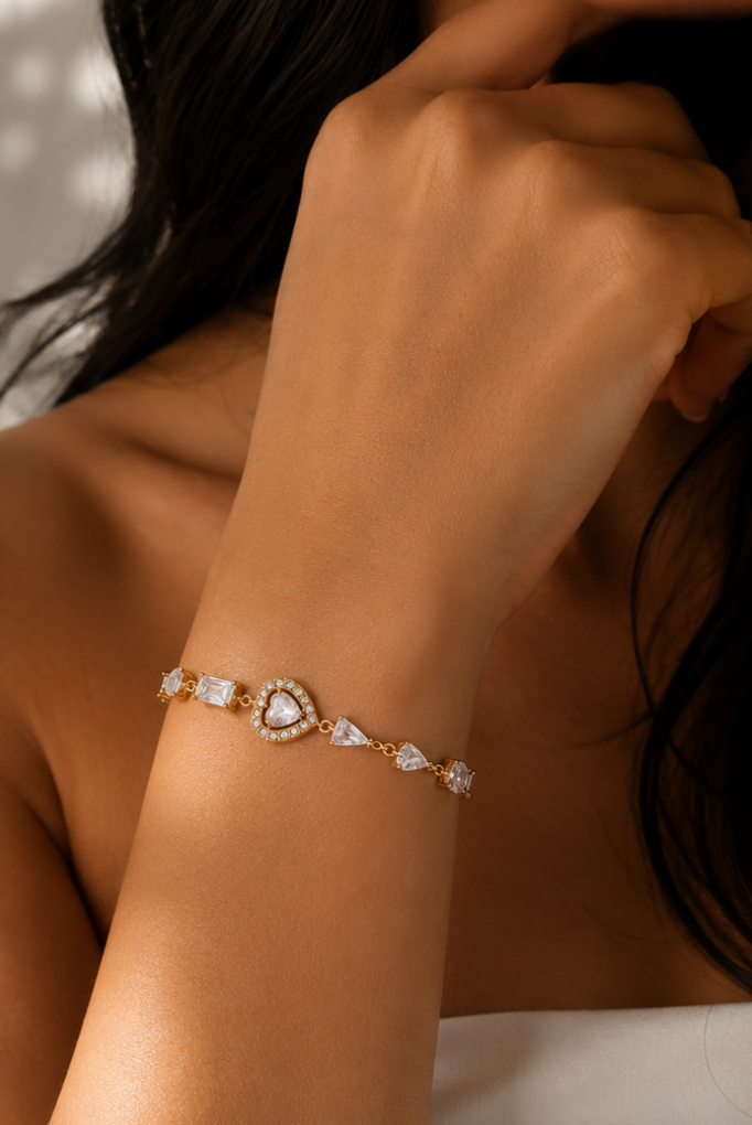 Pulsera Elegante Fina en Chapado Oro 18k Circonitas /Azules