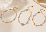 Pulsera Elegante Fina en Chapado Oro 18k Circonitas /Azules