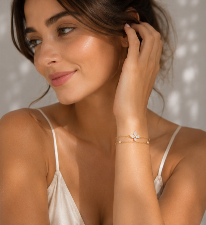Pulsera de Mariposa en Brillante en Chapado Oro 18k