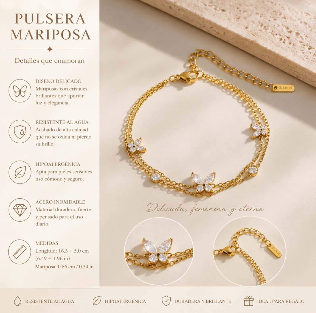 Pulsera de Mariposa en Brillante en Chapado Oro 18k