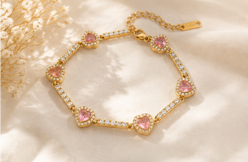 Pulsera de Brillos Multicolor Circonita Chapado en Oro 18k