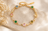 Pulsera de Brillos Multicolor Circonita Chapado en Oro 18k