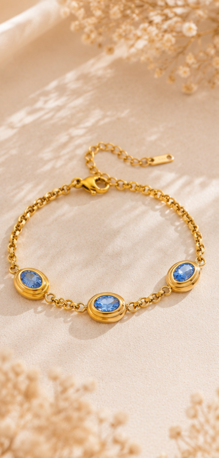 Pulseras de Circonitas / Azules Chapado en Oro 18k