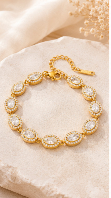 Pulseras de Circonitas / Azules Chapado en Oro 18k