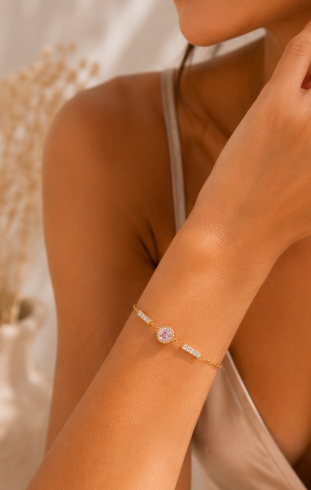 Pulsera Elise Rosa Chapado en Oro 18k y Stail Steel
