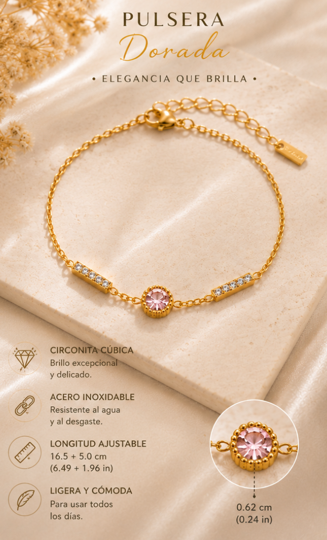 Pulsera Elise Rosa Chapado en Oro 18k y Stail Steel