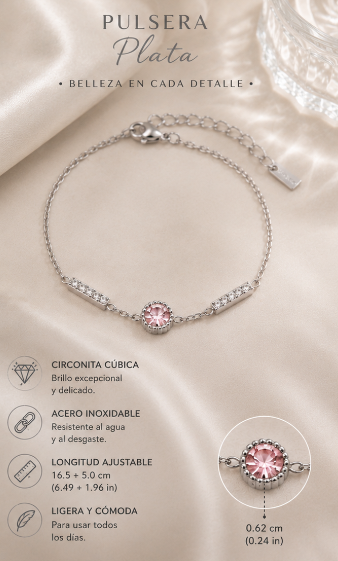 Pulsera Elise Rosa Chapado en Oro 18k y Stail Steel