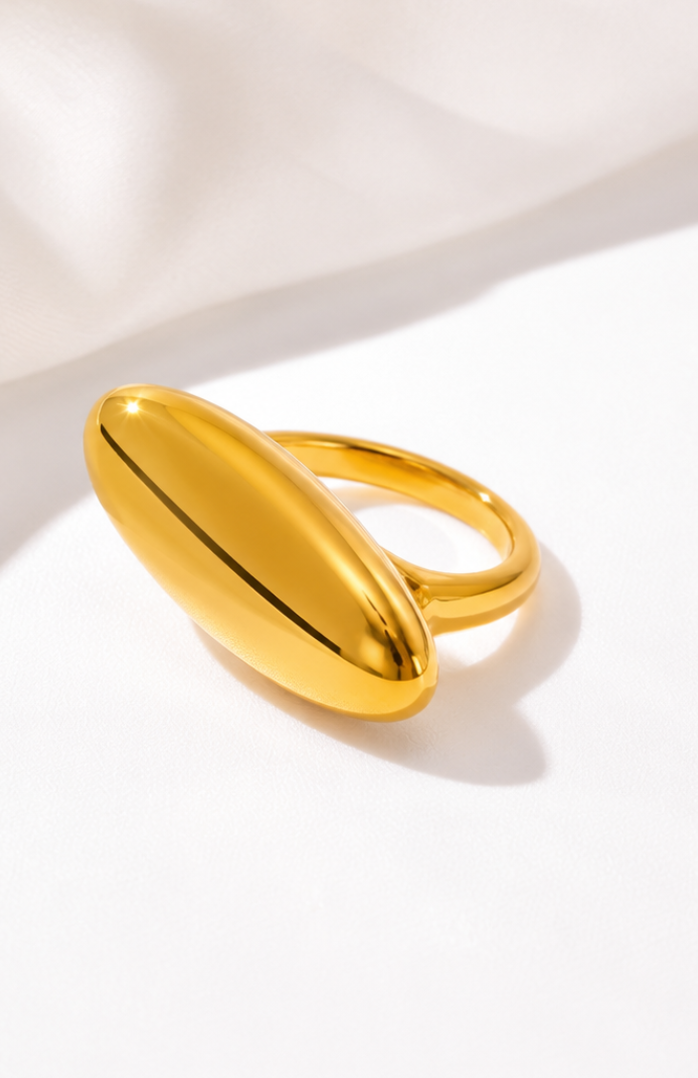 Anillo Geometrico Ovalado Chapado en Oro 18k