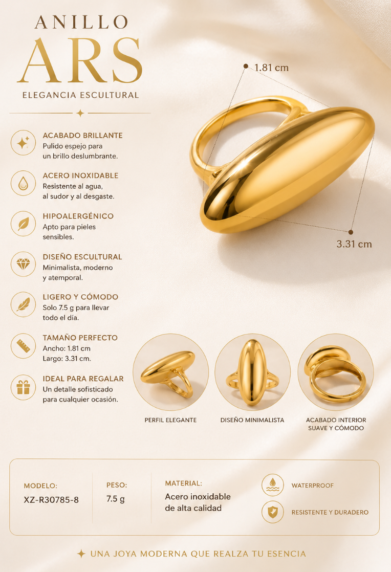 Anillo Geometrico Ovalado Chapado en Oro 18k