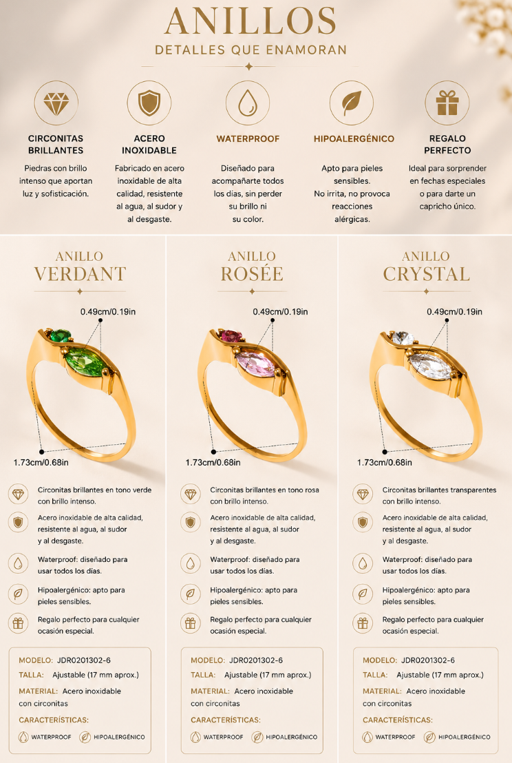 Anillos Chapados en Oro 18k Morgonita/Rosee /Crystal