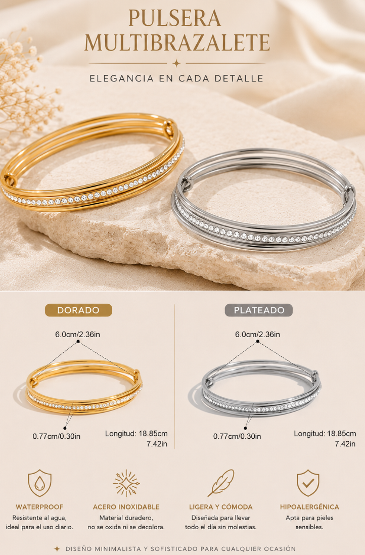 Multi Brazalete Chapado Oro 18k/ Stain Steel