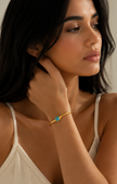 Pulsera con Piedra Natural Ojo de Tigre / Turquesa  Chapado  en Oro 18k