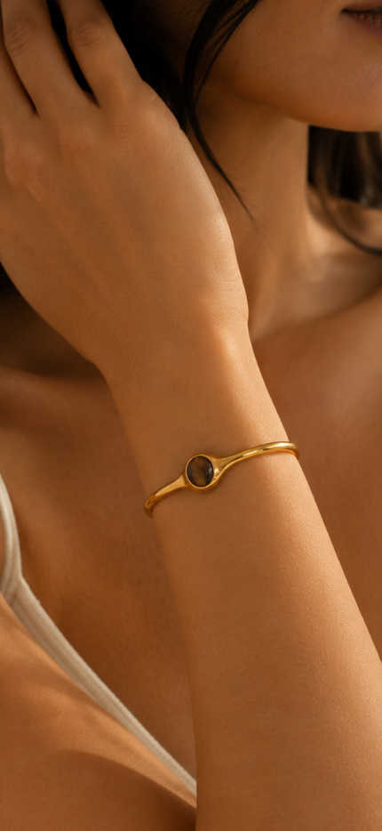 Pulsera con Piedra Natural Ojo de Tigre / Turquesa  Chapado  en Oro 18k