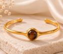 Pulsera con Piedra Natural Ojo de Tigre / Turquesa  Chapado  en Oro 18k