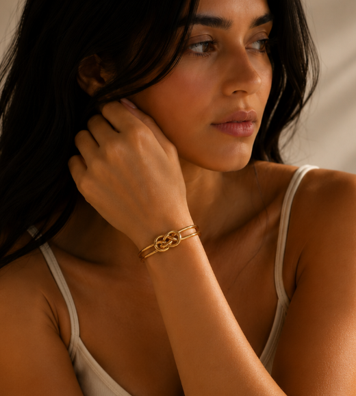 Brazalete Nudo en Oro 18k y Stain Steel