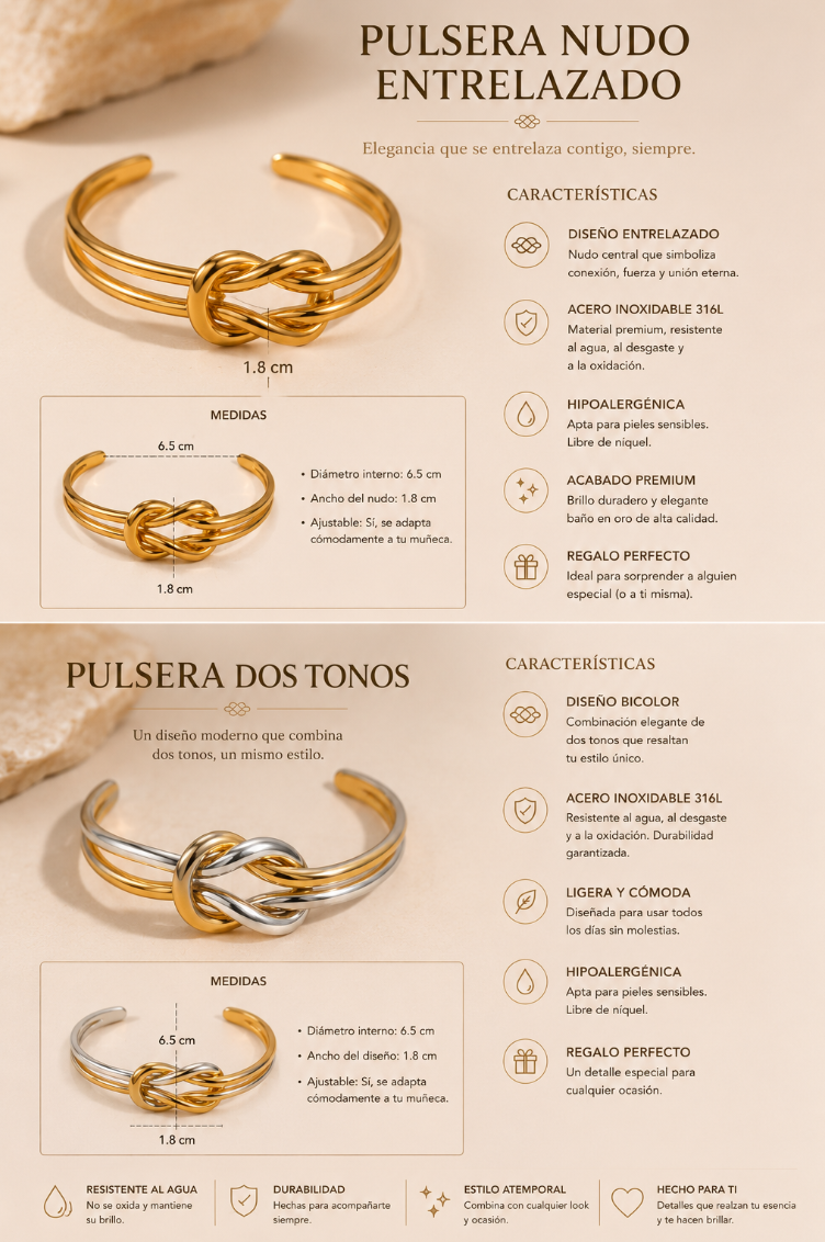 Brazalete Nudo en Oro 18k y Stain Steel