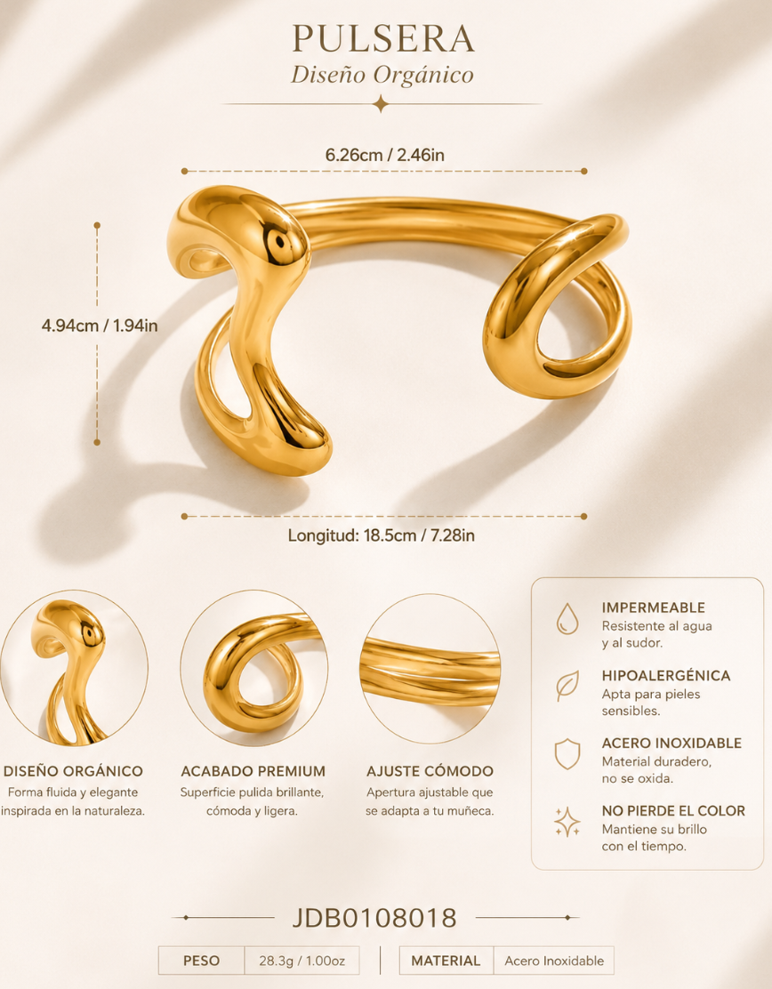 Brazalete Forma Organica Chapado 18k