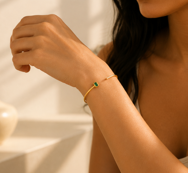 Coleccion Pulseras Brillantes y Esmeralda  Chapado Oro 18k