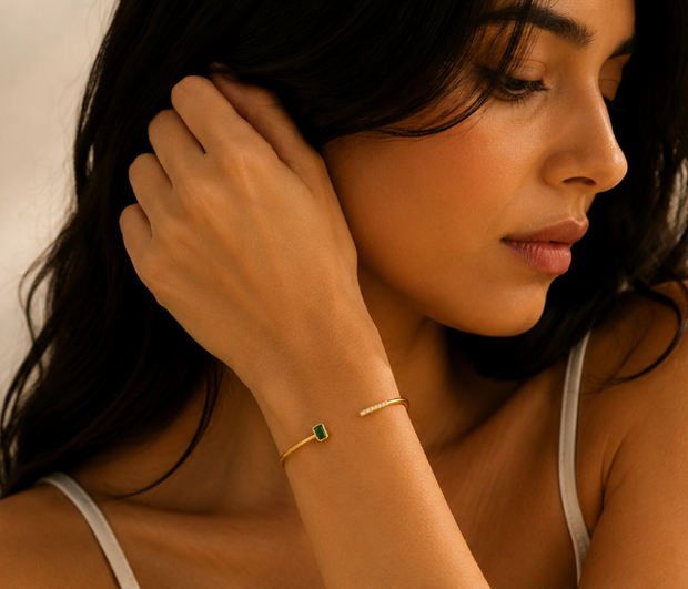 Coleccion Pulseras Brillantes y Esmeralda  Chapado Oro 18k