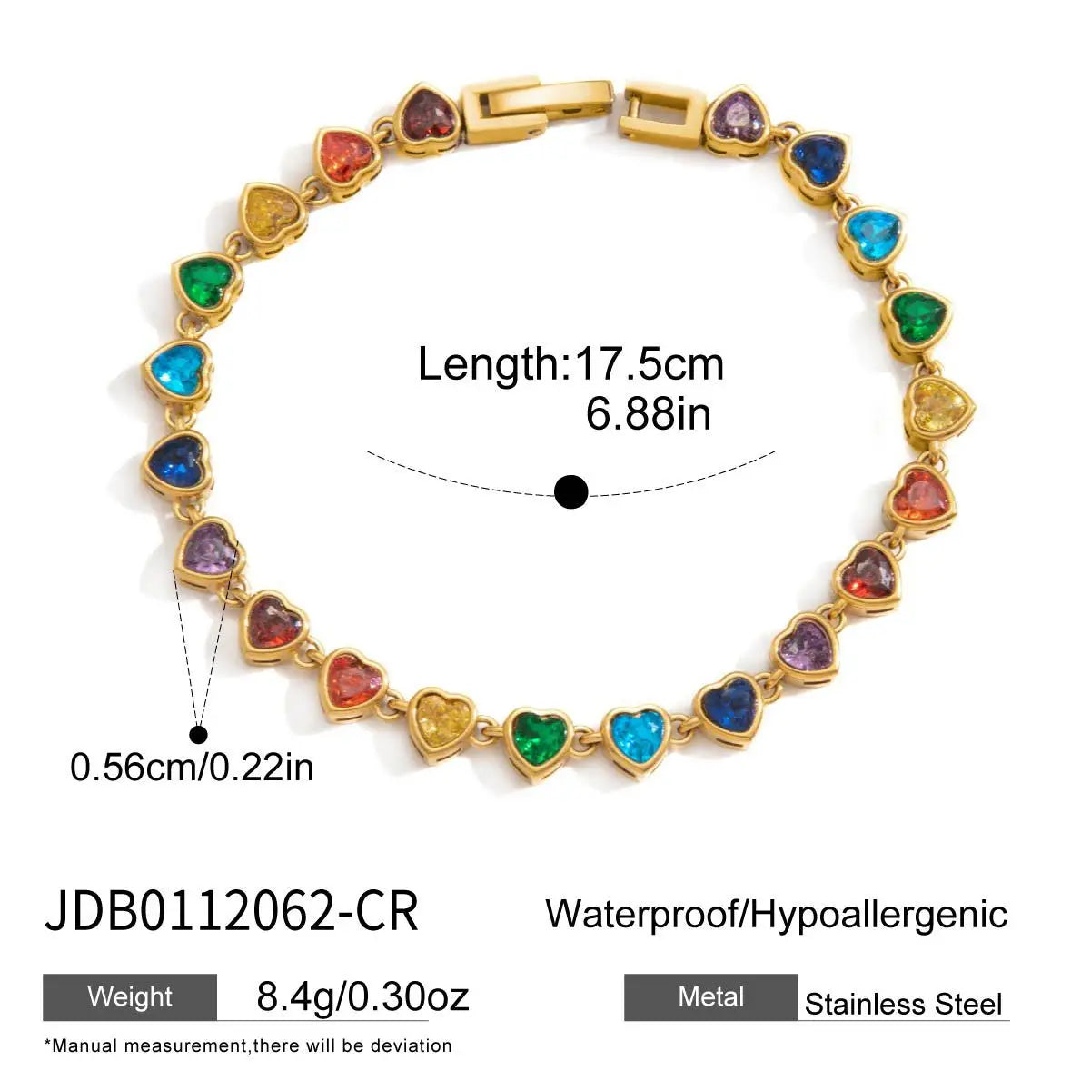 Pulsera de Brillos Multicolor Circonita Chapado en Oro 18k
