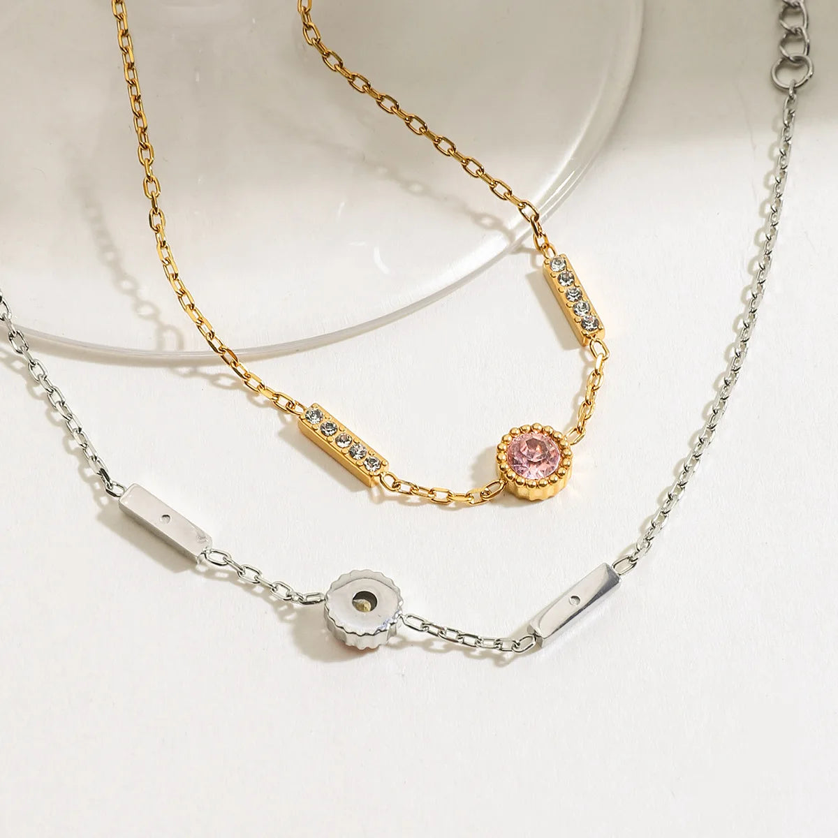 Pulsera de Circonita Rosa Chapado en Oro 18k y Stail Steel