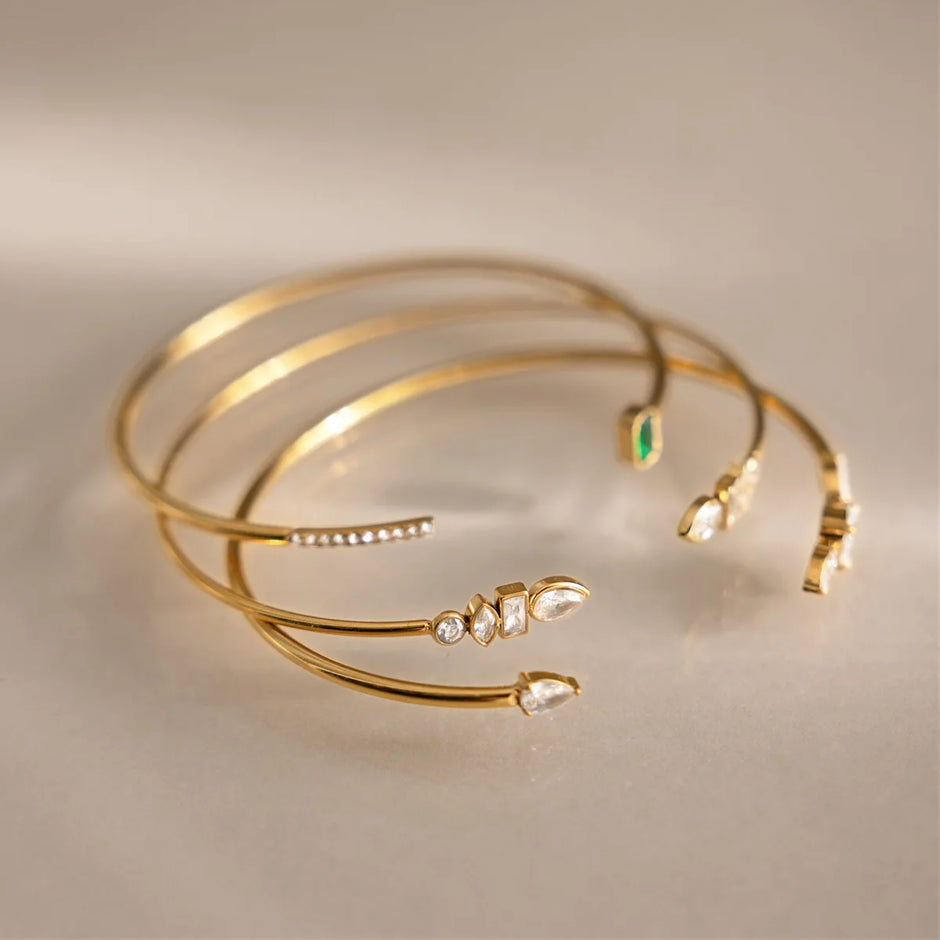 Coleccion Pulseras Brillantes y Esmeralda  Chapado Oro 18k