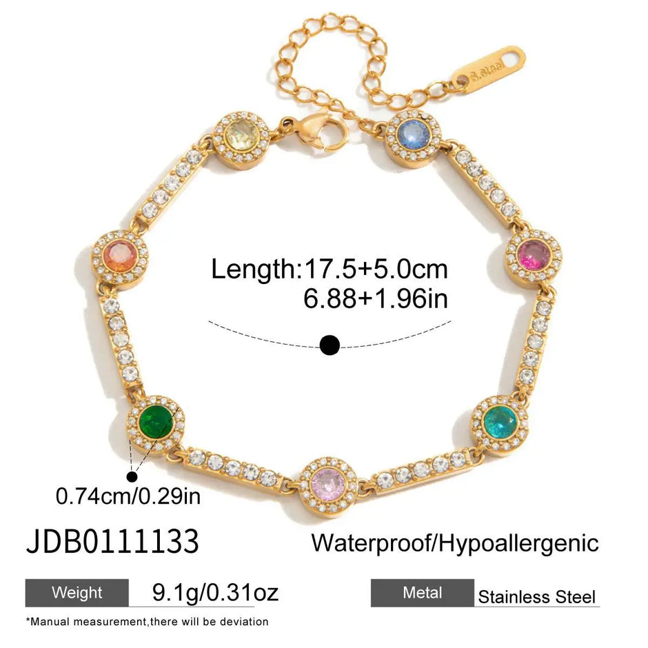 Pulsera de Brillos Multicolor Circonita Chapado en Oro 18k
