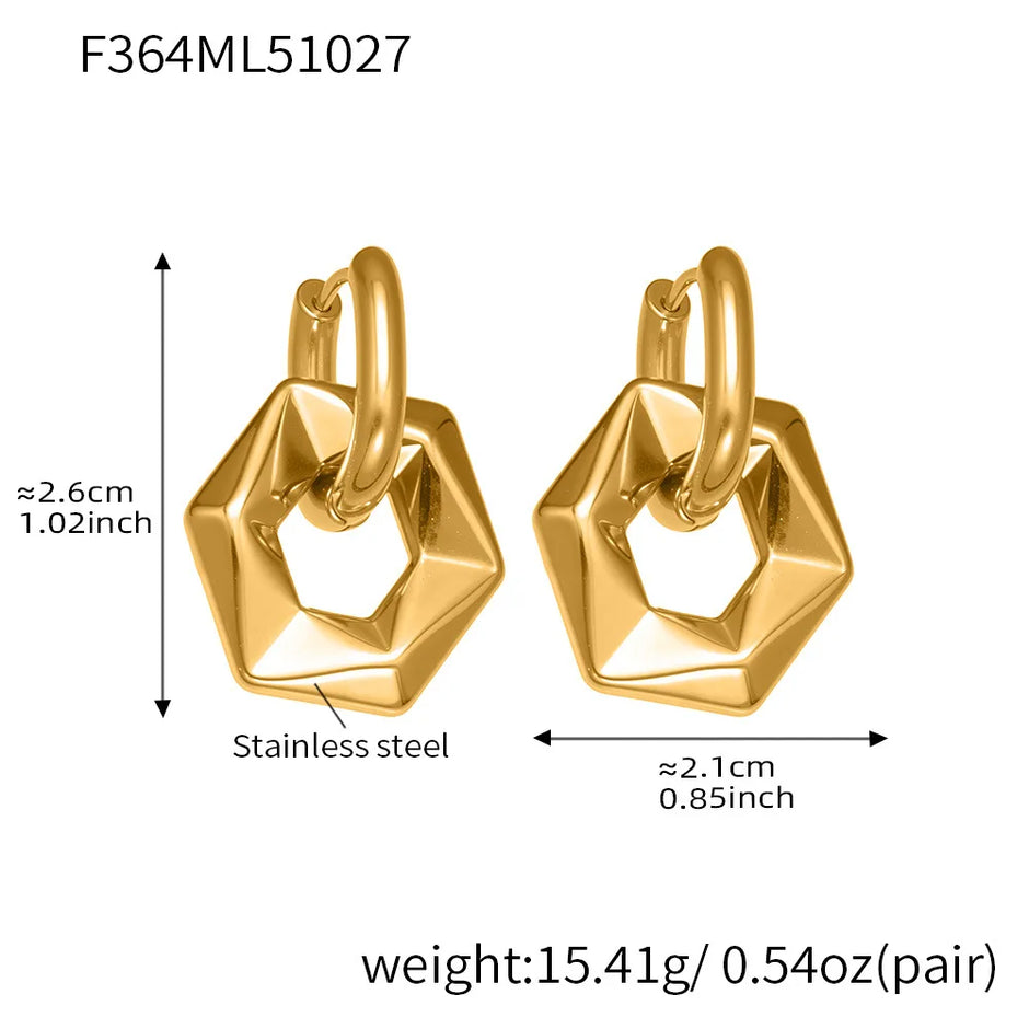 Pendiente Exagonal  Chapado en Oro 18k y stail Steel