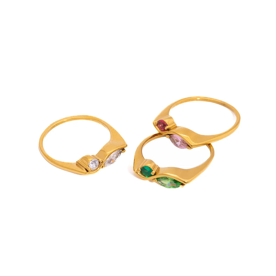 Anillos Chapados en Oro 18k Morgonita/Turquesa/Circonita