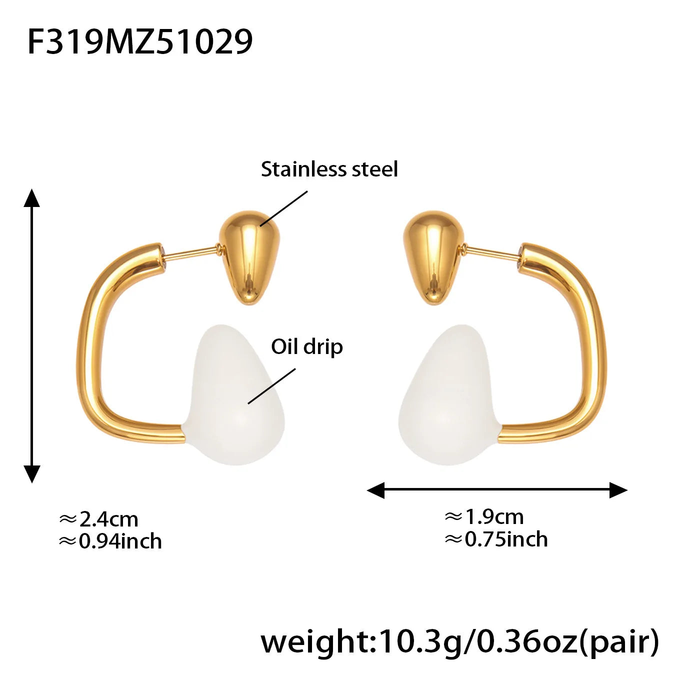 Pendiente Gota Agua de Color Chapado en Oro 18k