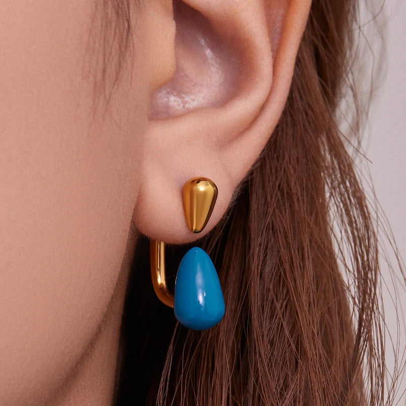 Pendiente Gota Agua de Color Chapado en Oro 18k