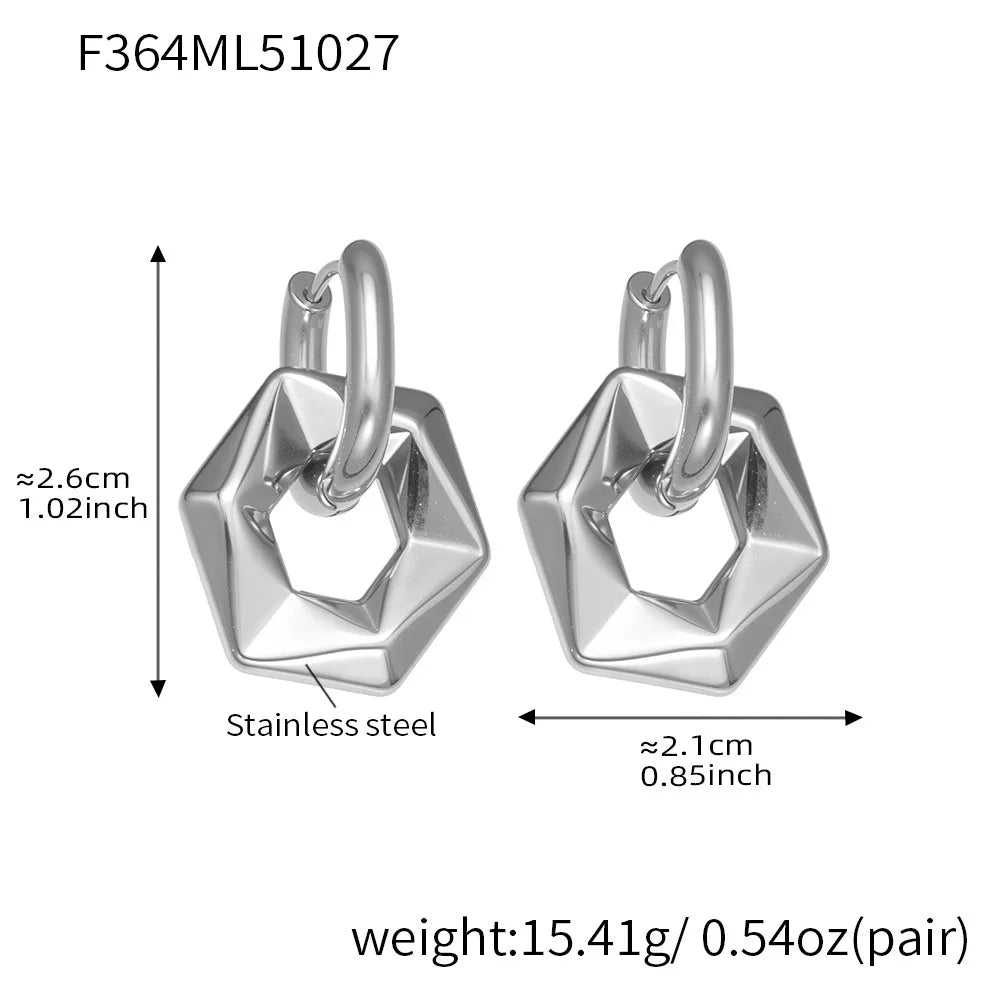 Pendiente Exagonal  Chapado en Oro 18k y stail Steel