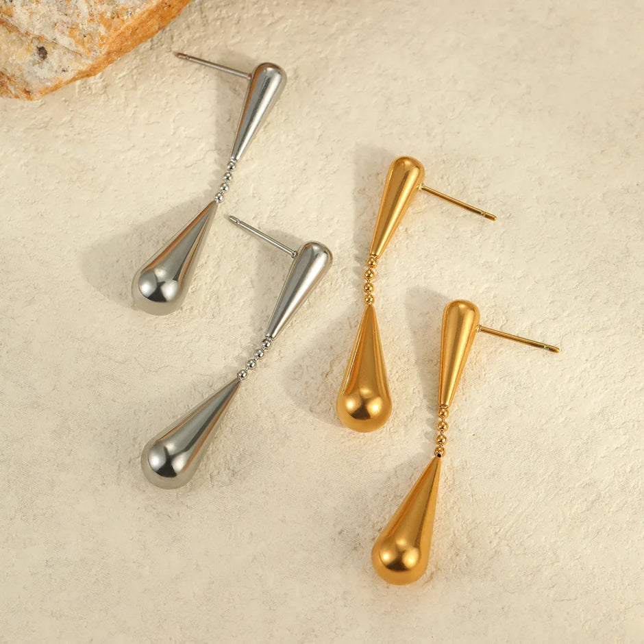 Pendiente Colgante Gota en CHapado Oro 18k y Stail steel