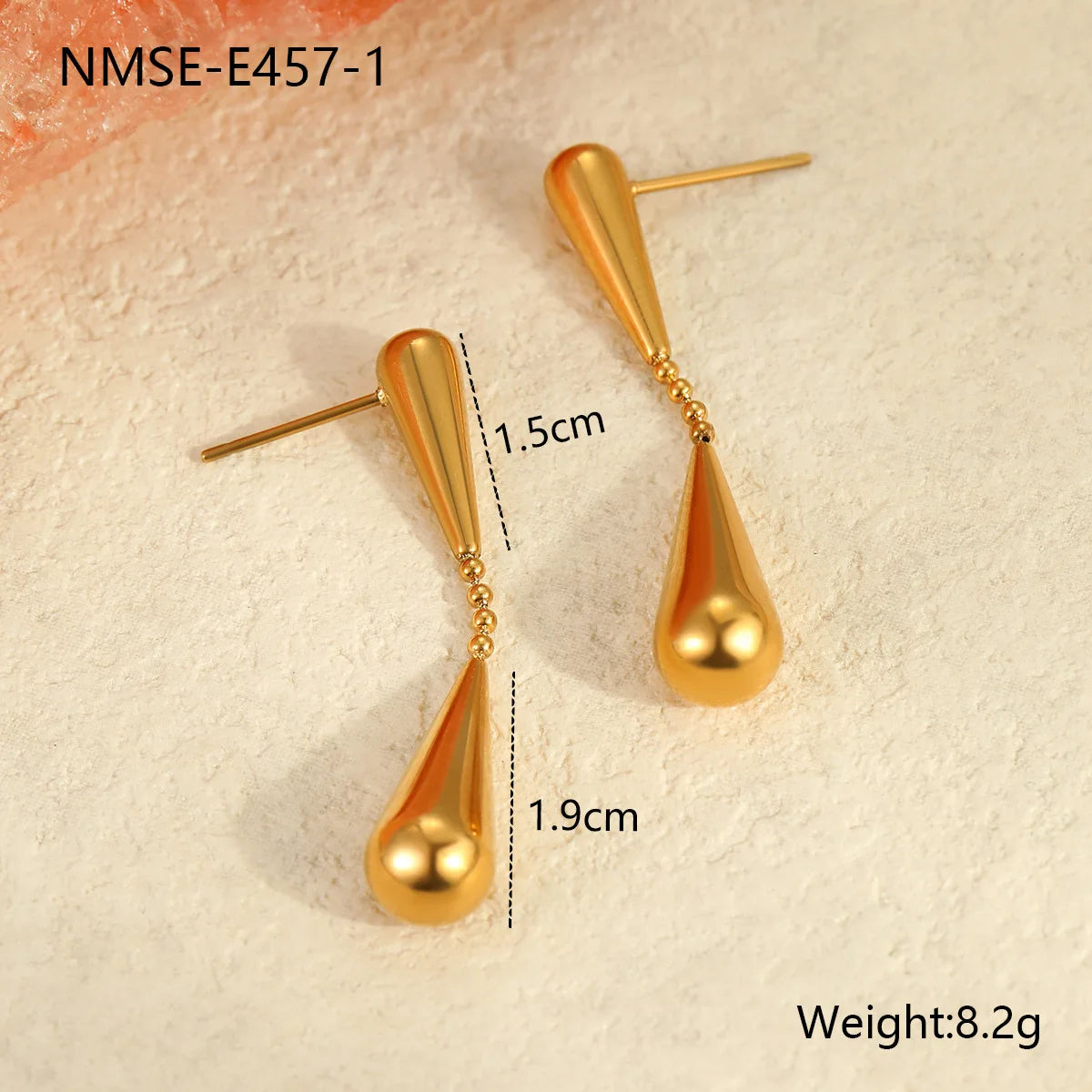 Pendiente Colgante Gota en CHapado Oro 18k y Stail steel