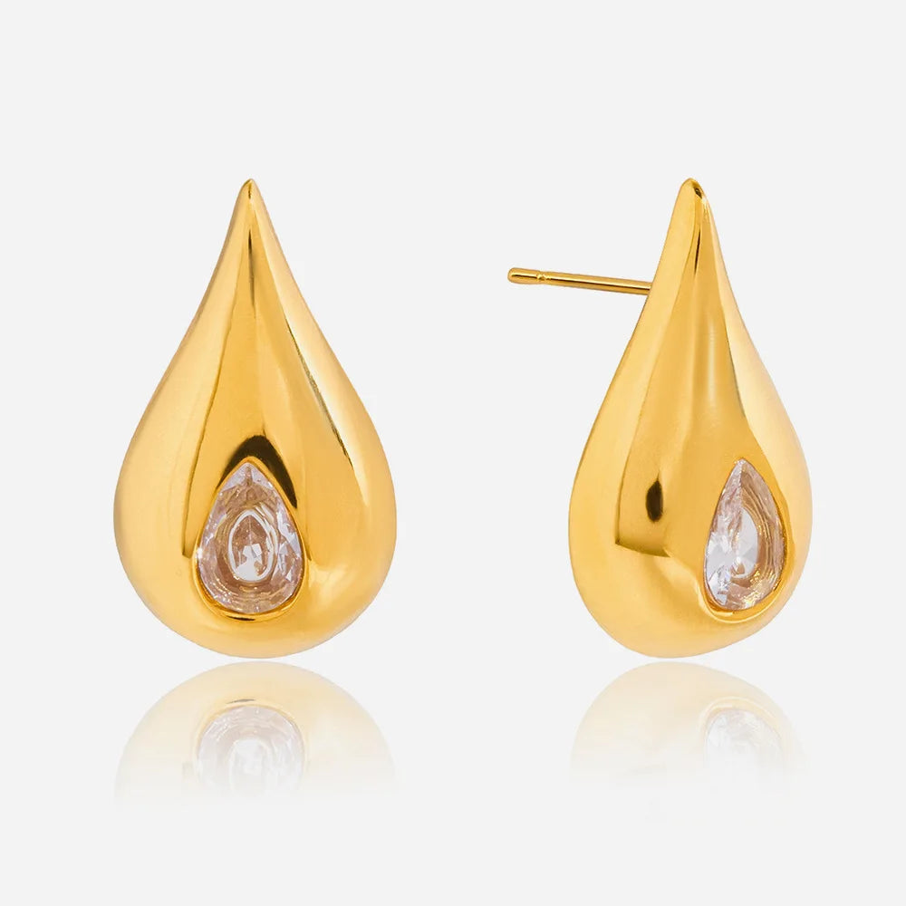 Pendiente Forma Gota Chapado Oro 18k con Brillante