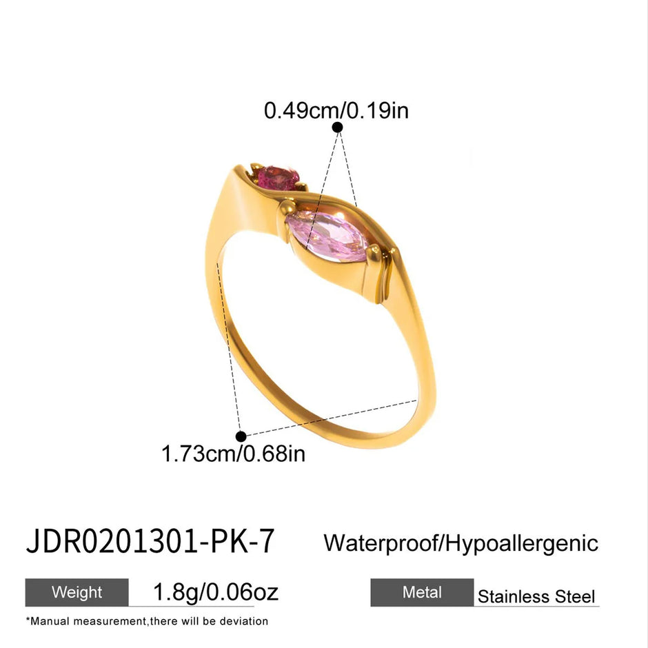 Anillos Chapados en Oro 18k Morgonita/Turquesa/Circonita