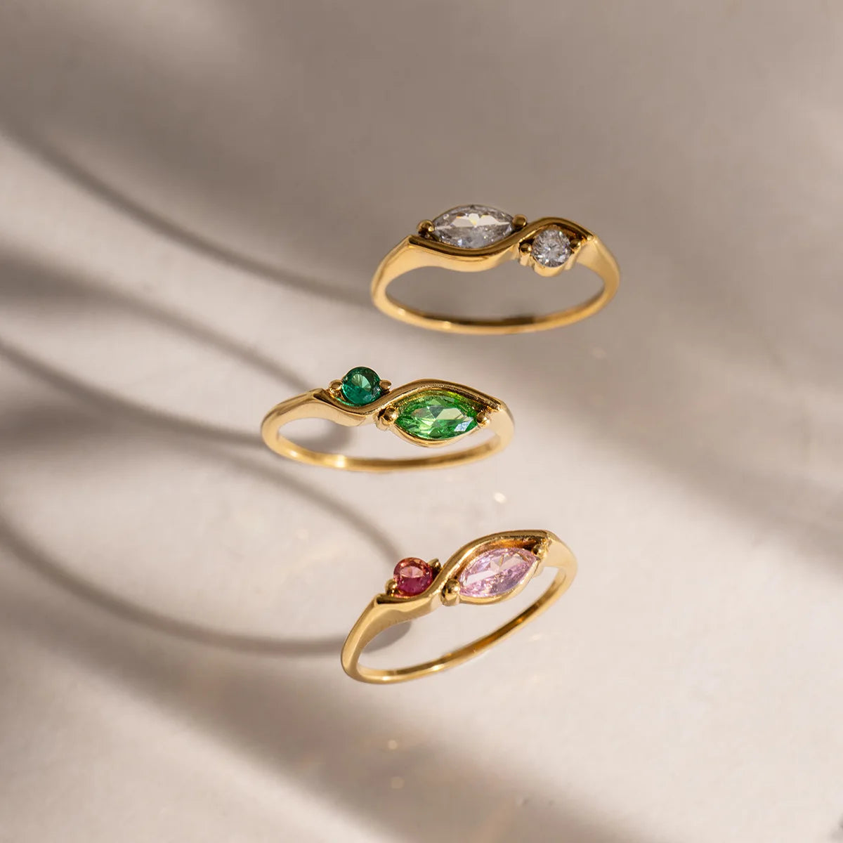 Anillos Chapados en Oro 18k Morgonita/Turquesa/Circonita