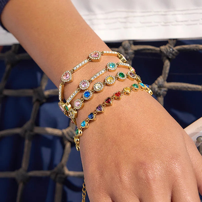 Pulsera de Brillos Multicolor Circonita Chapado en Oro 18k