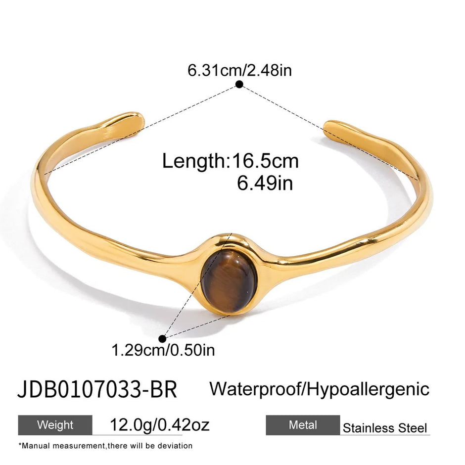 Brazalette de piedra Marron Tierra / Turques Oceano Chapado  en Oro 18k