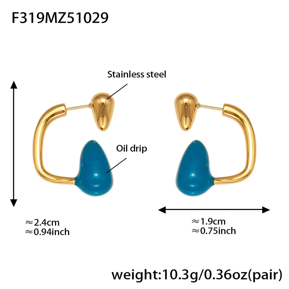 Pendiente Gota Agua de Color Chapado en Oro 18k