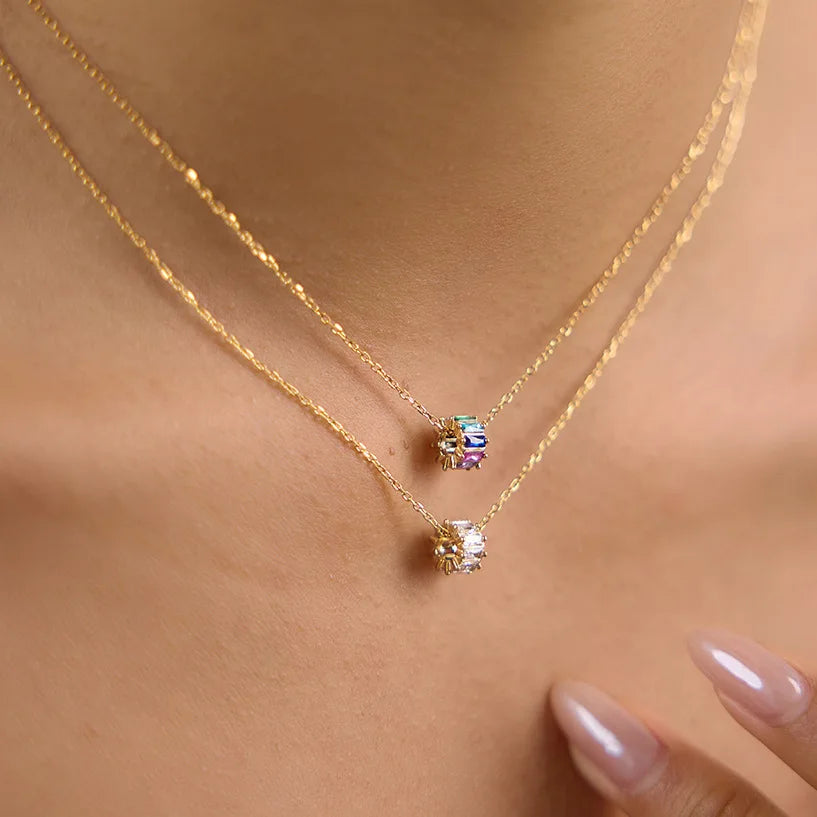 Oro 18k Circulo Circonita/ Multi colores