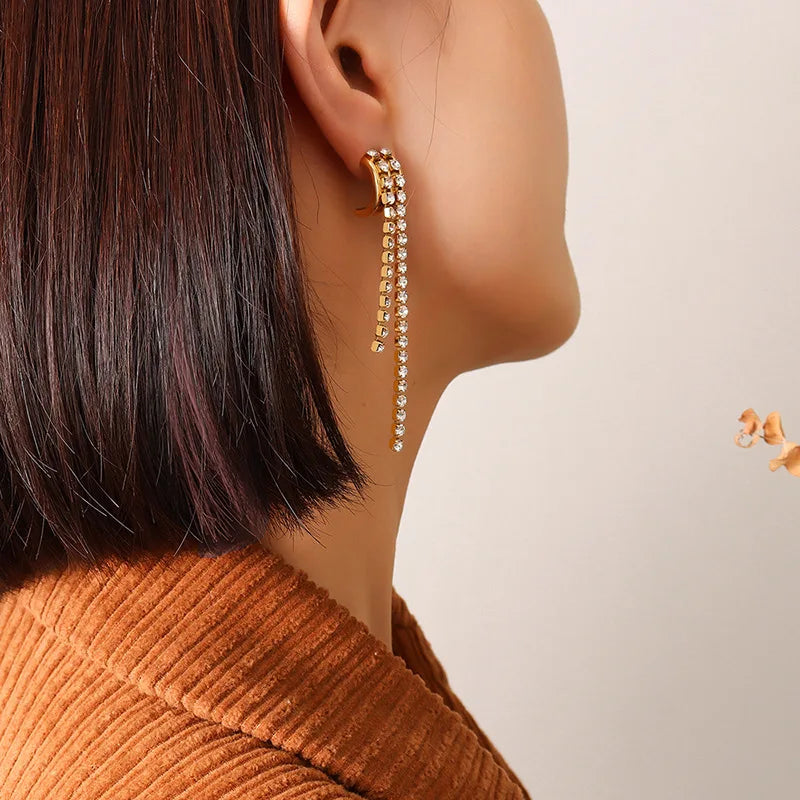Zarcillo de Brillantes Chapado en Oro 18k y Stail Steel